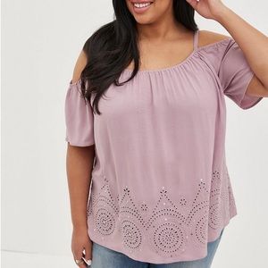 Challis eyelet border cold shoulder top
